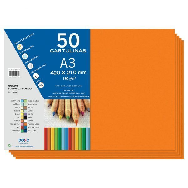 Cartulina 50 hojas en A3 - Naranja Fuego
