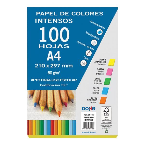 Papel A4 de colores de 80 g. color amarillo intenso - 100 hojas