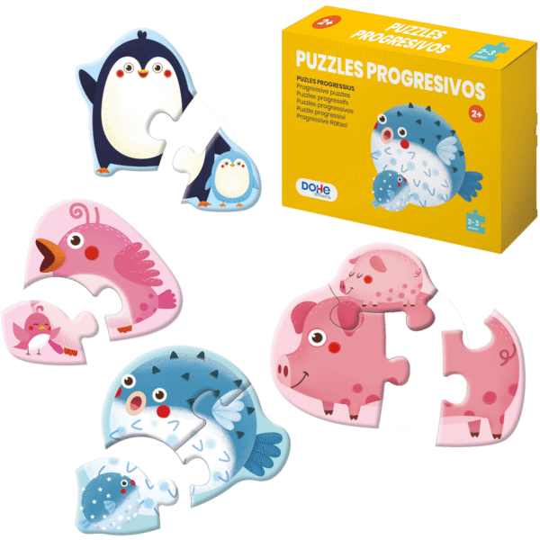 Pack Puzzles Progresivos Infantiles - 4 Puzzles de 2 y 3 Piezas